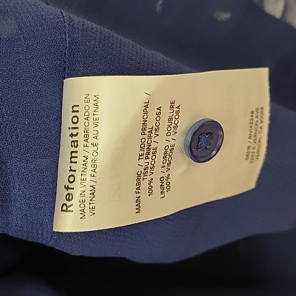 Reformation Tamia Mini dress navy Danube polkadot pattern black collar Sz 0 - Picture 16 of 16